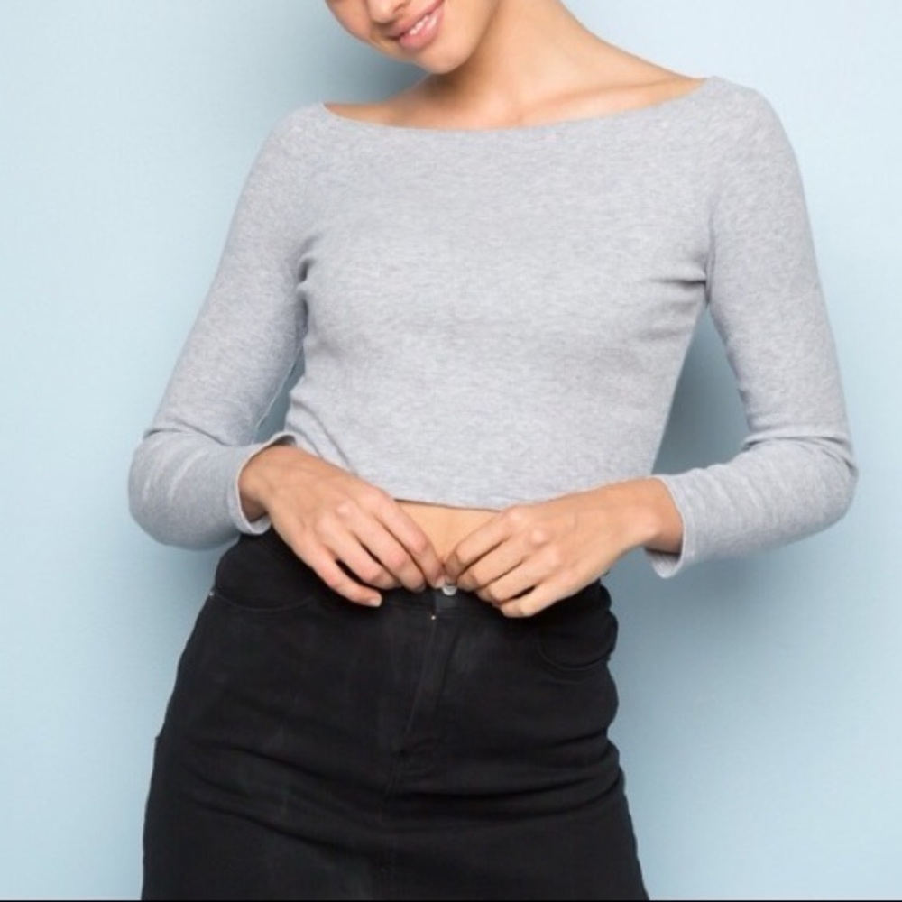 Brandy Melville Grey Mayson Long Sleeve Off-Shoulder One Size